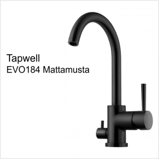 Tapwell EVO184 Mattamusta. Korkeus 335 mm, asennusaukko 35 mm.